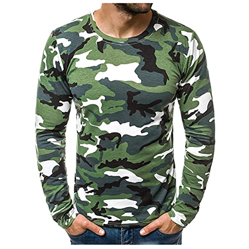 Langarmshirt Herren Langarm-Shirt mit Rundhalsausschnitt T-Shirt Herren Sommer Slim Casual Camouflage Printed Langarm Top Bluse (XXL,2grün) von Yowablo