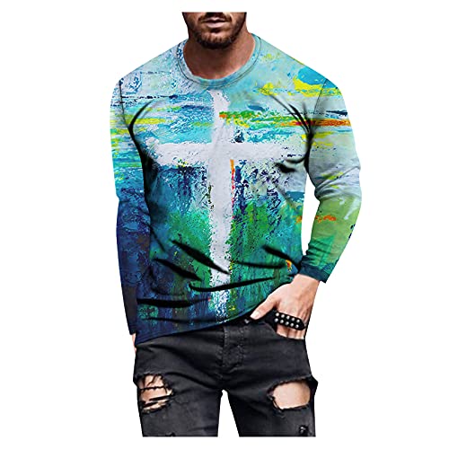 Langarmshirt Shirt Herren Longsleeve T-Shirt Herren Herbst Slim Casual O Neck Printed Langarm Top Bluse (3XL,12mehrfarbig) von Yowablo