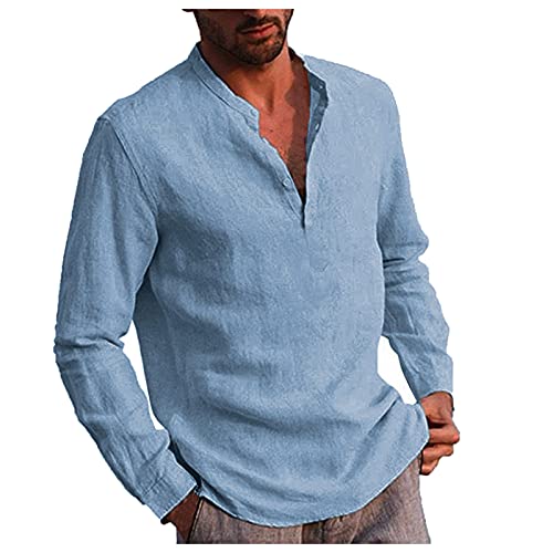 Leinenhemd Herren Hemd Herren Langarm Sommerhemd Herren Regular Fit Freizeithemd Herren Leinenhemd Herbst Winter Herren Hemd Langarm Regular Fit Freizeithemd Shirts (XXL,1blau) von Yowablo