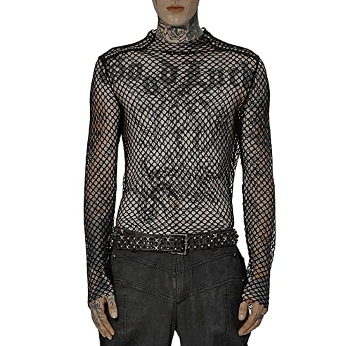 Mens Hollow Out Langarm-Mesh-T-Shirt Atmungsaktives Mesh-Basisschicht-T-Shirt Modisches männliches Kapuzenhemd Shirts Herren von Yowablo
