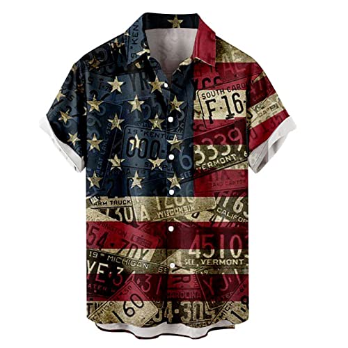 Mens Independence Day Flag 3D Digitaldruck Personalisiertes Mode Knopf T Shirt Shirt Kurzarm Shirt Top Herren Hemd Cool von Yowablo