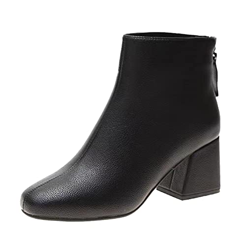 Mode Herbst Frauen Stiefeletten Plattform Keilabsatz High Heel Einfarbig Schwarz Seitlicher Reißverschluss Bequem Western Herren von Yowablo