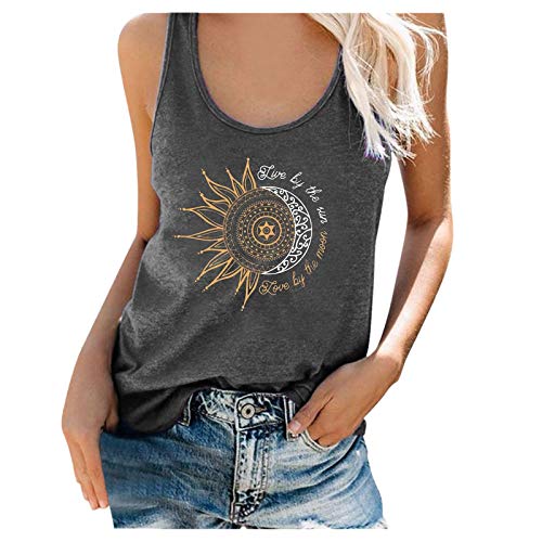 Oberteil Vintage Oberteile Tanktop Damen Tank top Top Tank Frauen Sommermode Briefdruck O Hals ärmelloses lässiges T-Shirt (M,grau) von Yowablo