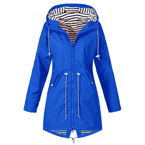 Regenmantel Damen Winterjacke Wintermantel Outdoor Plus Solide Wasserdichter Kapuzenjacke Regenjacke für Damen Outdoorjacken Wasserdichter Regenmantel mit Kapuze Windproof Outwear (5XL,2- Blau) von Yowablo