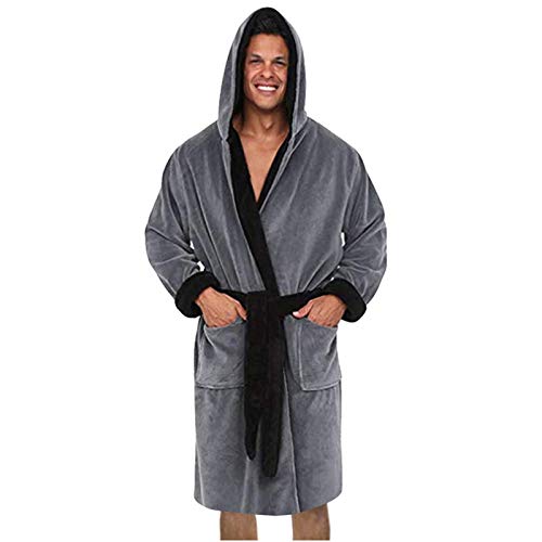 Robe Coat Men Winter verlängerte Plüsch Schal Bademantel Home Kleidung Langarm (XL,Grau) von Yowablo