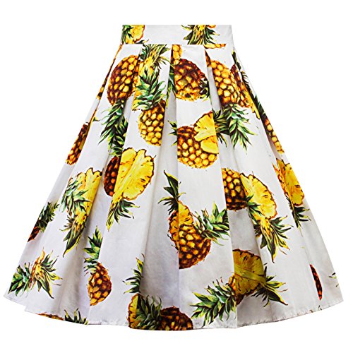 Rock Frauen Karneval Mode Ananas Druck gefaltet (XL,5Weiß) von Yowablo