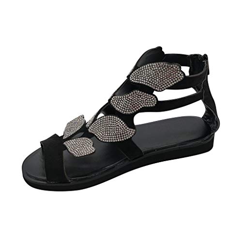 Sandalen Damen Mode Casual Crystal Open Toe Strass Schuhe mit niedrigem Absatz (38,Schwarz) von Yowablo