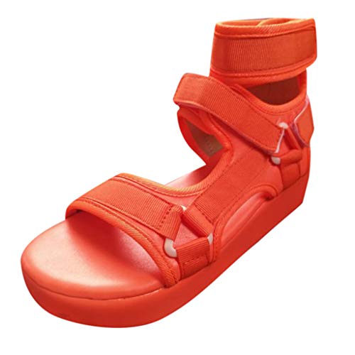 Sandalen Damen Plattform Open Toe Knöchelriemen Flats Komfortable Strandschuhe (40,Orange) von Yowablo