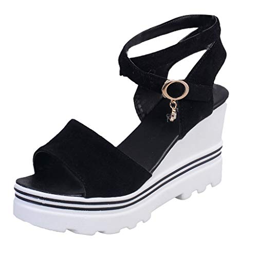 Sandalen Frauen Mode Sommer Pumps Plattform Sandalen Wedges Casual Peep Toe (35,Schwarz) von Yowablo