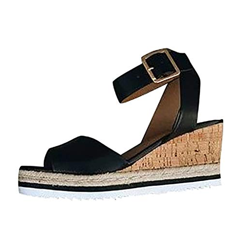 Sandalen Frauen Retro Mode Open Toe Knöchel Platform Wedges Schuhe (39,Schwarz) von Yowablo