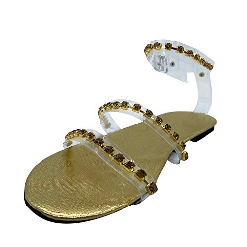 Sandalen Frauen Sommer Flip-Flop Flat Mit Riemchen Open Toe Beach Schuh Strass (40,Beige) von Yowablo