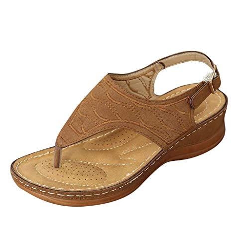 Sandalen Frauen Sommer Mode Clip Toe Wave Stickerei (38,Braun) von Yowablo