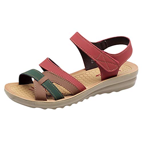 Sandalen Frauen Sommer Mode Leder Wedges Comfort Big Size Schuhe (39,Rot) von Yowablo