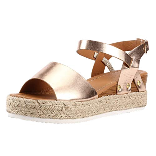 Sandalen Frauen Sommer Mode Sandalen Schnalle Riemen Keile Plattform Retro Peep Toe (37,Gold) von Yowablo