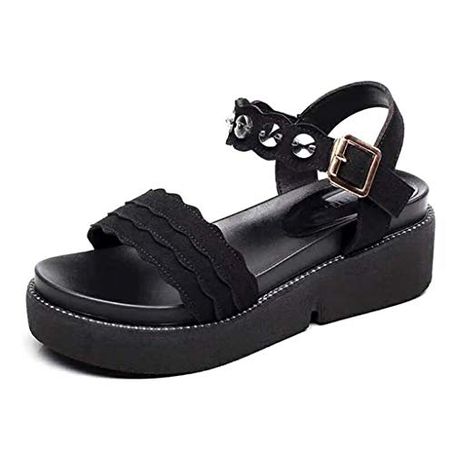 Sandalen Frauen Sommer Open Toe Schuhe Strass Flachfisch Mund Strand Sandalen (38,Schwarz) von Yowablo