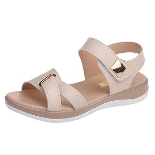 Sandalen Frauen einfarbig vielseitige Sommer atmungsaktive Mode Freizeitschuhe (36,Beige) von Yowablo