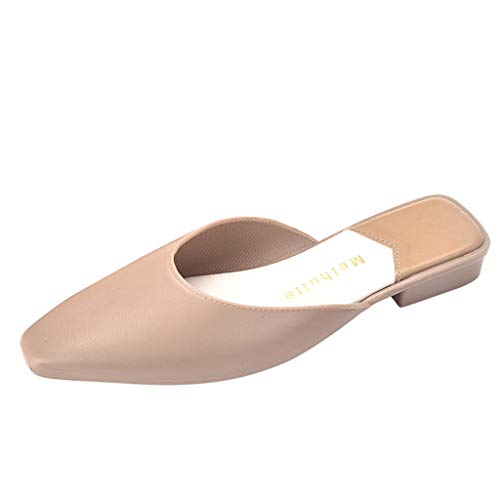 Sandalen Mode Frauen Half Slipper Slip-On Low Heels Square Toe Party Schuhe (38,Khaki) von Yowablo