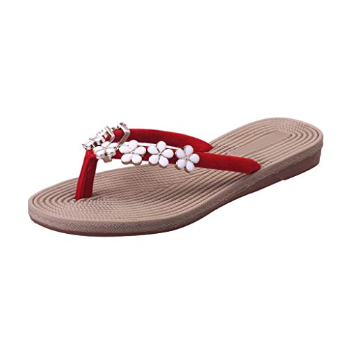 Sandalen Pantoffel Frauen Mode einfarbig Blume Flip Flops Strandschuhe (39,Rot) von Yowablo