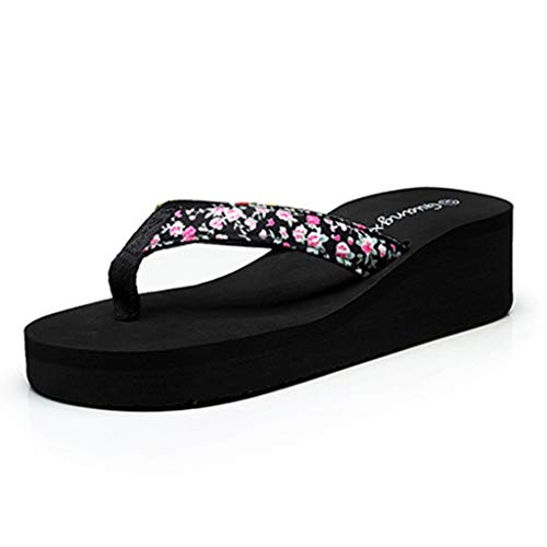 Sandalen Schuhe Frauen Mode Sommer Blumen Bohemian Style Slippers Beach (40,Schwarz) von Yowablo