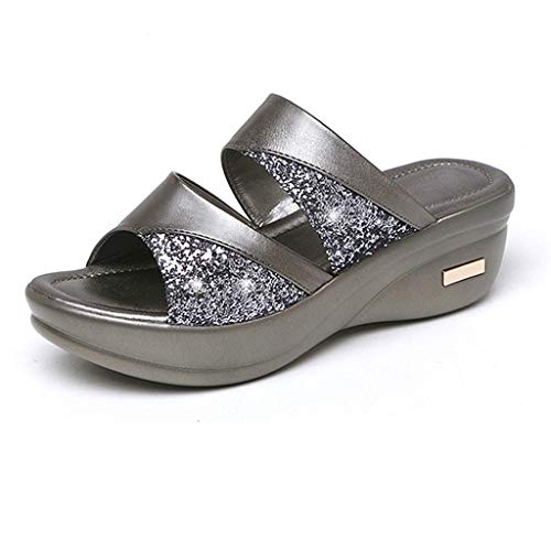 Schuhe Damen Mode Sommer Solid Peep Toe Casual Wedge Platform Damen Sandalen (40,Silber) von Yowablo