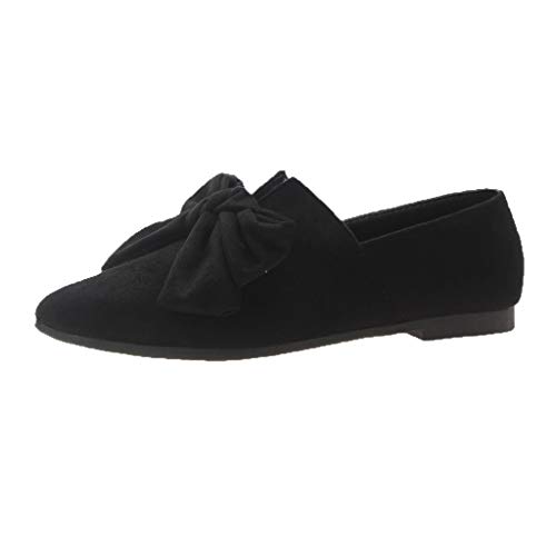 Schuhe Frauen Bow Flats Schuhe Candy Color Slip On Flache Ballerinas Schuhe (36,Schwarz) von Yowablo