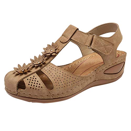 Schuhe Frauen Mädchen Bequeme Knöchel Hohle runde Zehensandalen weiche Sohle (39,Beige) von Yowablo