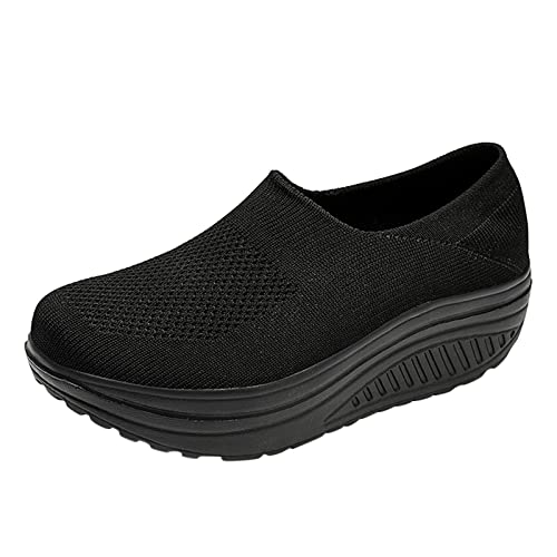 Schuhe Frauen Mode Mesh Erhöhende Schuhe Soft Bottom Rocking Walking Sneakers (40,Schwarz) von Yowablo