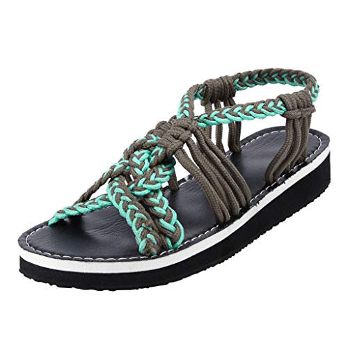 Schuhe Frauen Mode gewebte Strandsandalen lässig (35,Grün) von Yowablo
