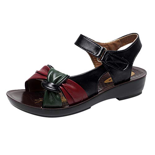 Yowablo Schuhe Frauen Sommer Mode Leder Knoten Sandalen Wedges Comfort Big Size (39,Schwarz) von Yowablo