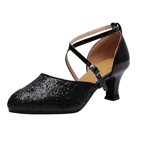 Schuhe Frauen Tango Latin Tanzen Pailletten Schuhe Social Dance Schuhe (A-Black, 41) von Yowablo