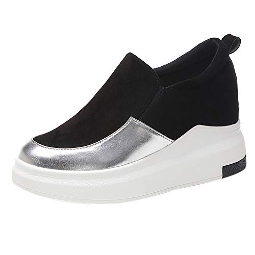 Schuhe Frauen Wedges Plattformen rund innen erhöhen Slip-On Pumps Casual Thick (38,Schwarz) von Yowablo