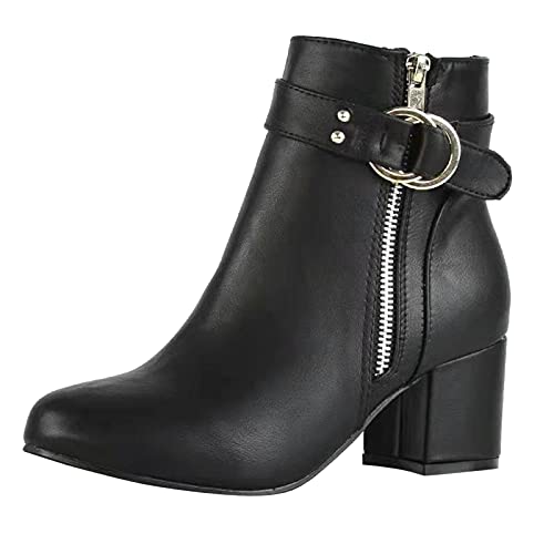 Schuhe Kurze Stiefel Damen Mode Atmungsaktiv Chunky High Heels Retro Reißverschluss Stiefel (40,schwarz) von Yowablo