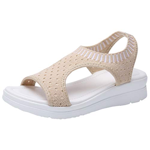 Schuhe Sandalen Frauen Atmungsaktiver Komfort Aushöhlen Casual Wedges Cloth (40,Beige) von Yowablo