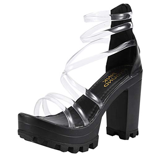 Schuhe Sandalen Frauen Open Toe Transparente Reißverschluss wasserdichte Plattform High Heels (Schwarz, Numeric_37) von Yowablo