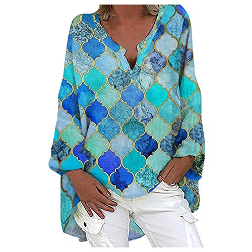 Shirt Damen Sommer damenblusen Kurzarm damenblusen groBe groBen damenblusen Kurzarm elegant damenblusen Langarm elegant damenblusen lang Damenbluse Kurzarm Sommer (3XL,blau) von Yowablo