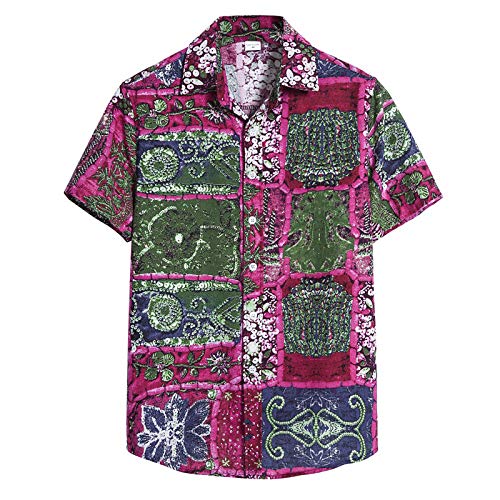 Shirt Herren Cardigan Kurzarm Hawaiian Beach Flower Rollkragenshirt (L,C) von Yowablo
