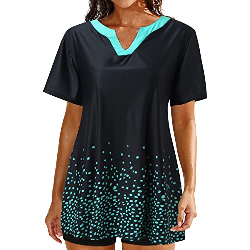 Split Badeanzug Tankini Bedruckter V-Ausschnitt Halbarm Bauchbedeckender Großer Badeanzug Dreiteiliges Set T Shirt Man von Yowablo