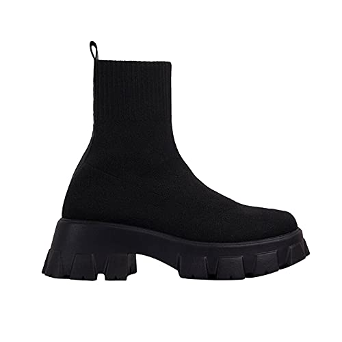 Stiefel Damen Boots Damen Overknee Stiefel Stiefeletten Damen Weiter Schaft Overknee Stiefel Damen Stiefel Damenmode Plattform Lässig Große Größe Reine Farbe Gestrickte Kurze Stiefel ( 38,schwarz ) von Yowablo