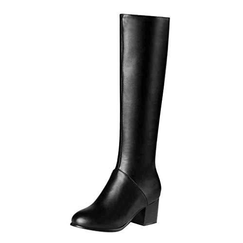 Stiefel Damen Winter Warm Wasserdicht Mittelhoher Booties Frauen Winter Warme Stiefel Seite Reißverschluss Runde Zehen Quadrat High Heels Kniehoch (38,Schwarz) von Yowablo