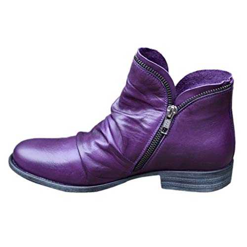 Stiefel Frauen Mode Casual Retro Solid Colors Kurzer Knöchel Reißverschluss Schuhe (39,Lila) von Yowablo