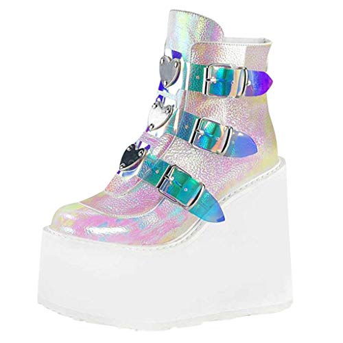 Stiefel Frauen Mode Multicolor Wedge Zip Up Platform Schuhe (38,Weiß) von Yowablo
