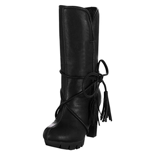 Stiefel Frauen Winterstiefel Damen Hohe Stiefel Schuhe Frauen Winter High Heel Stiefel Bogen Warme Plüschabsätze Winter (38,Schwarz) von Yowablo