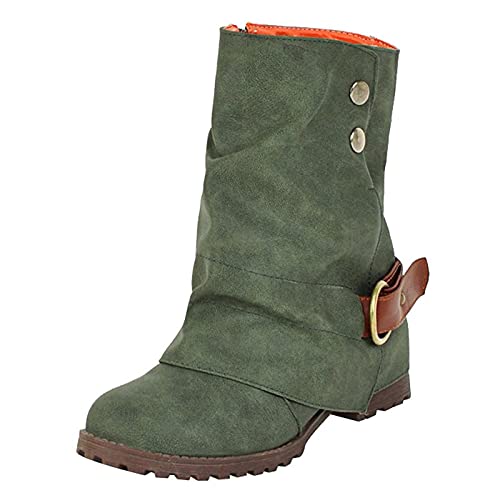 Stiefeletten Damen Boots Frauen Booties Damen Retro Herbst Winter Zipper Square Heels Kurze Booties Round Toe Schuhe (39,grün) von Yowablo