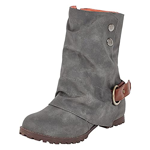 Stiefeletten Damen Boots Frauen Booties Damen Retro Herbst Winter Zipper Square Heels Kurze Booties Round Toe Schuhe (41,grau) von Yowablo