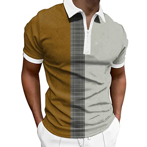 T-Shirt Shirt Top Herren Frühjahr und Sommer Mode Revers Reißverschluss Kurzarm Bedruckt (XL,6Grau) von Yowablo