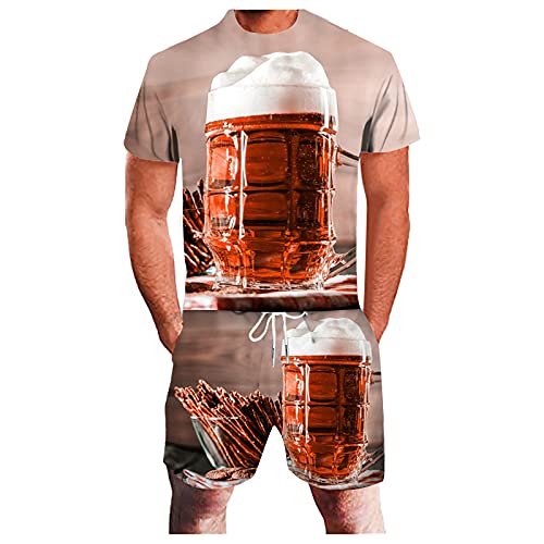 Yowablo T-Shirt Top Bluse Shirts Shorts Hosen Sets Zweiteiliger Anzug Sportanzug Herren Sommer Freizeit Sport 3D Bier Plus Size Fitness Laufen (XXL,9rot) von Yowablo