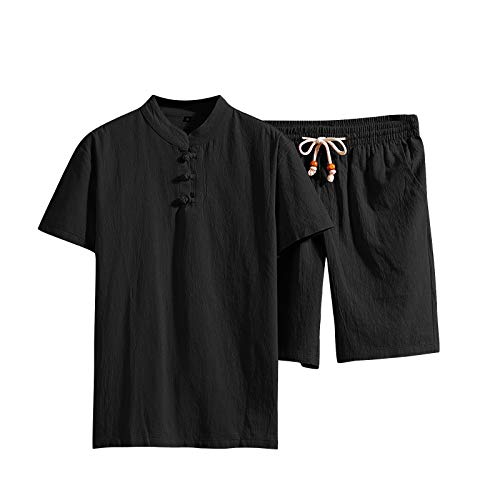 T-Shirt Top Shorts Anzug Set Herren Einfarbig Kurzarm T-Shirt Große Größe Casual Set (Top + Hose) (5XL,1schwarz) von Yowablo