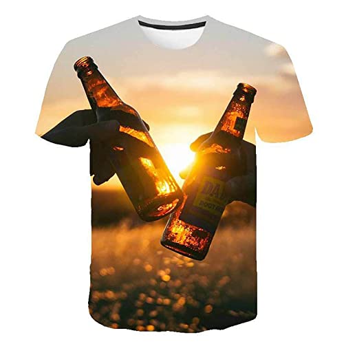 T Shirts Herren Sommer Bier Festival 3D Druck Oansatz Kurzarm Bluse Tops (12- Schwarz,4XL) von Yowablo