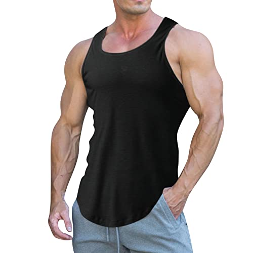 Tank Tops Weste Bluse Herren Frühling Sommer Lässig Strand O Hals Solide Ärmellose (L,6Schwarz) von Yowablo