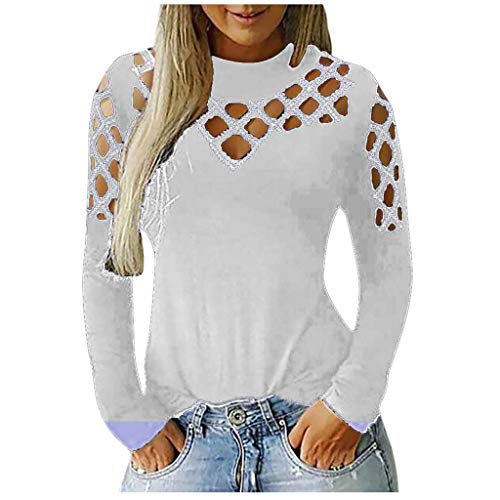 Tops Plus Size Frauen Casual Langarm Cut aushöhlen Bluse T-Shirt (M,Weiß) von Yowablo